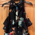 ZARA Floral Print Satin Ruffle Halter Jumpsuit with Waist Slits Size Small Photo 9