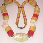 Vintage Retro Wooden Flat Beads Shell Beaded Huge Pendant Boho Necklace Red Photo 8