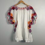 Anthropologie Embroidered Short Sleeve Tunic Pink White Blouse Top large petite Photo 9