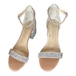 Blue by Betsey Johnson 7.5 Low Block Heeled Rhinestone Sandal, round open toe​ Silver Photo 4