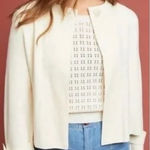 Anthropologie Jessalyn Cream Knit Blazer Sz M One Button 3/4 Sleeve Cardigan Photo 0