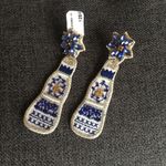 Felt Fabric, Rhinestone & Beaded Beer Bottle Earrings, Purple, White, Gold Photo 11