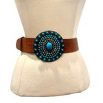 Vintage Olga Santini Tooled leather belt with Rhinestone metal Buckle Tan Photo 0