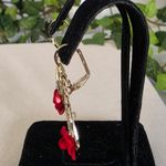 Gold Filled Velvet Red Rose Drop Earrings Photo 3