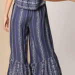 American Eagle  Outfitters Strapless Ruffle Trim Wide Leg Jumpsuit Blue Medium Photo 0