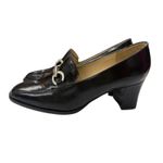 Melange Women's Black Leather Block Heel Loafers Silver‎ Horsebit Vintage 8M Size 5 Photo 1