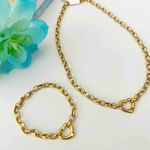 18K Gold Plated Heart chunky Necklace Set Stainless Steel womens Jewelry Photo 9