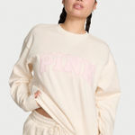 PINK - Victoria's Secret PINK IVY FLEECE OVERSIZED CREW SWEATSHIRT Winter White Pretty In Pink Photo 0
