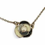 Kate Spade Deco Blossom Pendant Necklace 12k Gold Plated Black Gray Cream Rose Photo 6