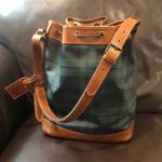 Ralph Lauren Black Watch Plaid LRG Leather Canvas Drawstring Bucket Shoulder Bag Photo 1