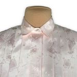 Vintage 80s Pink Satin Blouse Pintuck Pleats Diamond Jacquard Long Sleeve 10 Photo 0