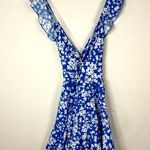 SheIn  Blue Floral Ruffle Romper Small Wrap Tie Sleeveless Summer One-Piece Photo 5