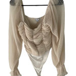 Biashe Women's Size Small Cream Swiss Dot Puff Lace Body Suit Photo 0