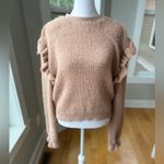 ZARA  Camel Tan Ruffle Shoulder Crewneck Cropped Sweater Size Medium Photo 2