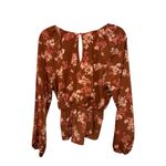 Kaileigh  Brown Floral Wrap Blouse Romantic Peplum Fall Bobo Preppy Office Top M Photo 8