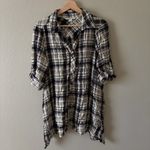 Khakis & Co. Plaid Tunic Popover Shirt Blouse Top Size S Rayon Black Beige Photo 1