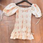 For Love Bell Puff Sleeve Smocked Floral Mini Dress Ruffles Size Medium Pink Photo 0