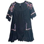 Free People  Pavlov babydoll embroidered black ruffle mini puff floral dress Photo 2