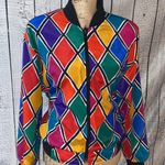 Alia Multicolored Diamond Design Bomber Jacket size Large Photo 3
