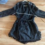 Free People Ladies  Womens Black Combo Lined Fringe Tweed Wrap Coat - Sz S Photo 5