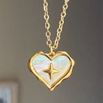 Handmade gold tone stainless steel heart sparkle white shell necklace🐚⭐️🌀 Photo 2