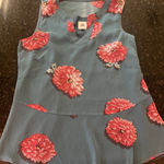 CAbi ‎ Style 3445 Blushing Floral Blouse Teal Sz XS Peplum Lined Tank Shirt Top Photo 0