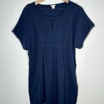 J.Crew Navy Pom Pom Tunic Swim Suit Cover Up Dress XS 100% Cotton Boho Peasant Photo 1