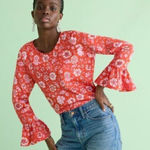 J.Crew Poppy Fields Satin Bell Sleeves Winter Garden Blouse Size Medium Photo 0