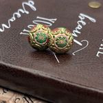 Vintage Cloisonné Style Floral Enamel Stud Earrings Gold Photo 5