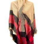 Oversized Plaid Fringe Warm Cozy Winter Fall Scarf Red Black Tan Photo 4
