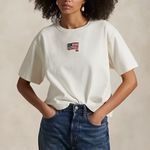 Ralph Lauren Polo  Embroidered Flag Cotton Jersey Crop Tee Photo 0