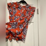 C&C California NWT  Size M Blue Floral Ruffle Collar Short Sleeve Lightweight Top Photo 4