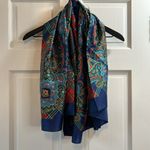 Vintage 90s Satin Silk Blend w/ Paisley & Plaid Print Bandana Scarf Blue Photo 1