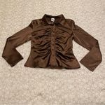 Princess Polly NWT  Women’s Brown Ruched Notched Collar Blouse Size 8 Photo 2