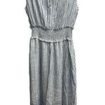 Chelsea & Theodore Blue White Striped Shirred Waist Midi Dress XS Photo 0