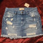 Free People NWT  Womens Jean Mini Skirt  Distressed Denim Pockets Blue Size 4 Photo 2