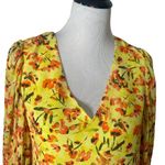 Vince Camuto Floral Blouse Size S Yellow Romantic Feminine Balloon Sleeve Photo 4