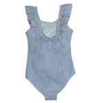 Ruffle Butts Girls' Seersucker Blue‎ Stripe Waterfall One Piece Size 8 UPF 50+ Blue Photo 4