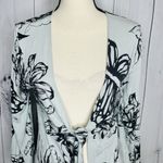CAbi Front Tie Long Cardigan Size M Blue Knit Floral Duster Lightweight Photo 1
