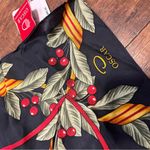 Oscar de la Renta  Black Silk Scarf with Cherry Floral Accents Photo 4