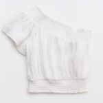 Aerie  Pool To Party One Shoulder Top Size Medium Cotton Gauze White Crop Beach Photo 3