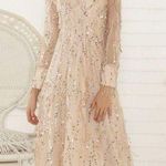 Women’s midi sequin evening gown dress size Medium cream gold sparkle Photo 3