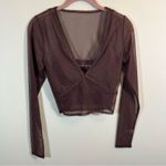 Abercrombie & Fitch ✨  Long-Sleeve V-Neck Mesh Top Brown Small Photo 2