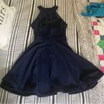 B Darlin Fit & Flare Halter Mini Dress sz 1/2 Navy Blue Mesh Cutout Party Dress Photo 11