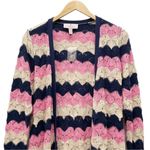 Laurie Felt Pointelle Knit Maxi Cardigan Duster Sweater Navy Pink Tan Size XXS Photo 9