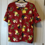 Christopher & Banks  Womens Red Button-Front Short Sleeve Cotton‎ Sweater Sz 14 # Photo 0