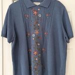 Alfred Dunner  Blue Floral‎ Embroidered Short Sleeve Sweater Top Size 1X EUC Photo 0
