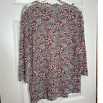 Ganni  Size US 8/10 The Ruched Lace Blouse Burnt Red and White Floral Semi Sheer Photo 1
