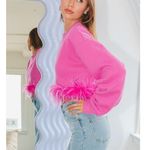 Altar'd State Feather Trim Sweatshirt Altar’d state Women’s size Medium Hot Pink Super Soft Photo 4