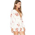 Privacy Please  White Floral Print Long Sleeve Deep V-Neck Romper - Small Photo 3
